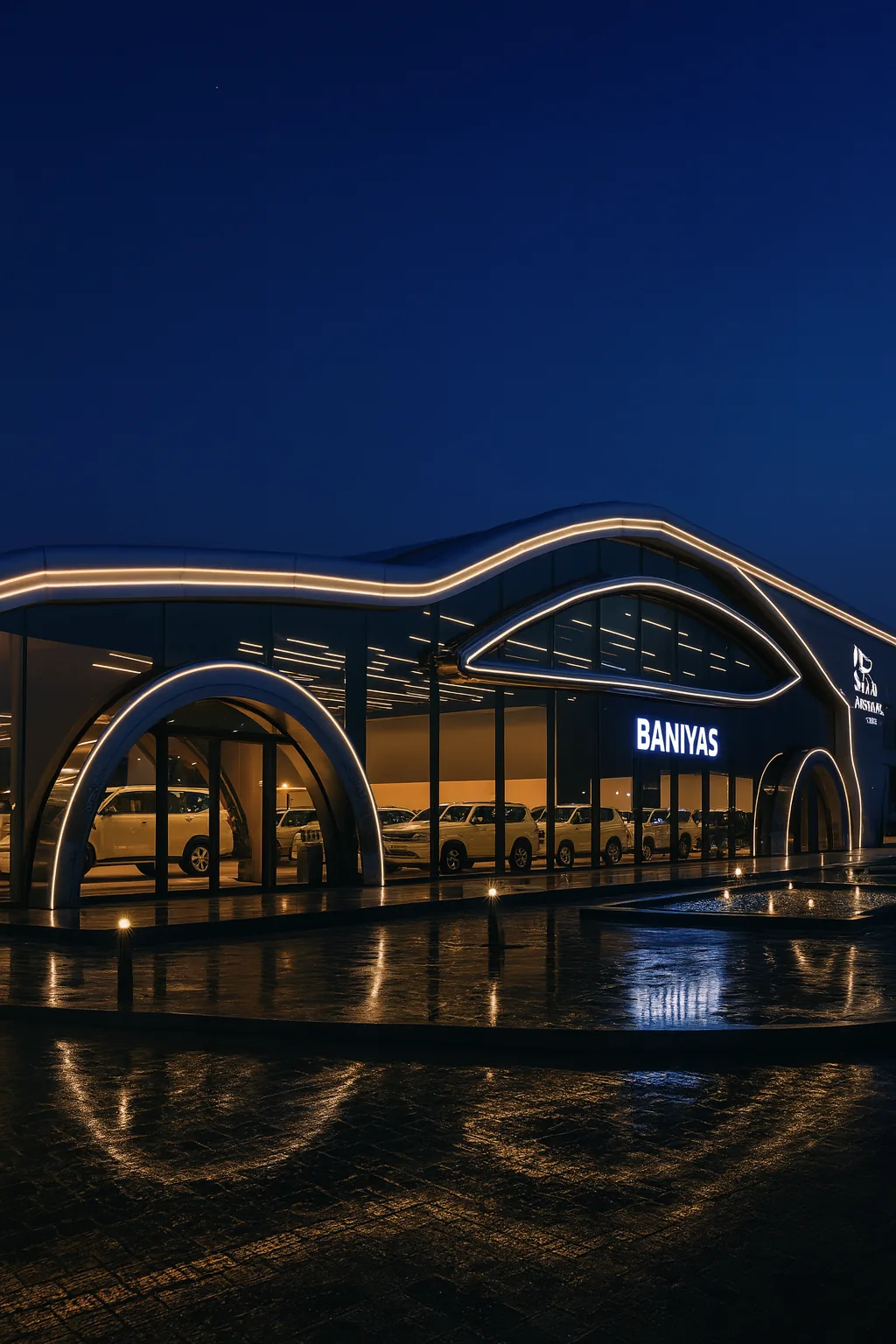 Baniyas showroom — night elevation